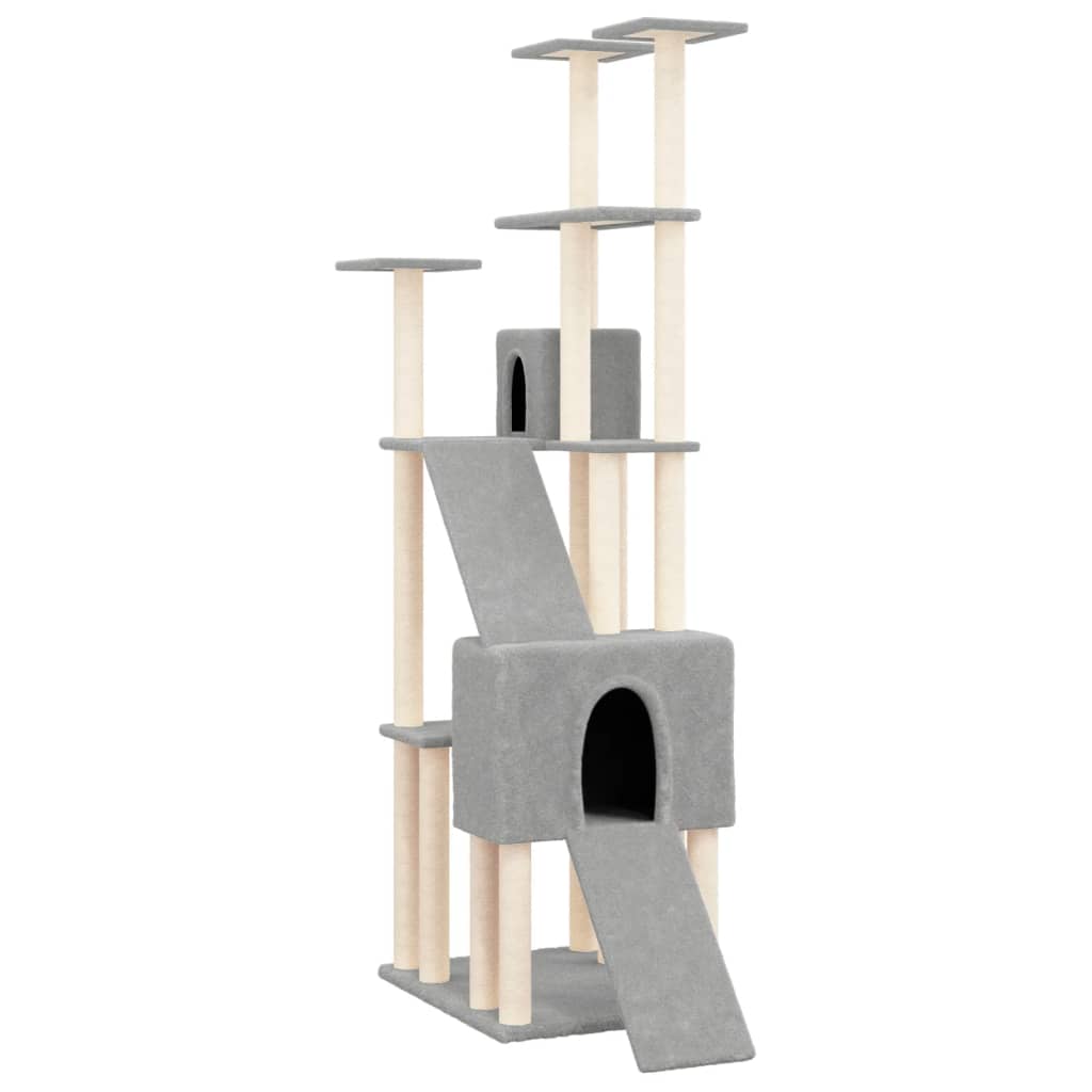NNEVL Cat Tree with Sisal Scratching Posts Light Grey 190 cm