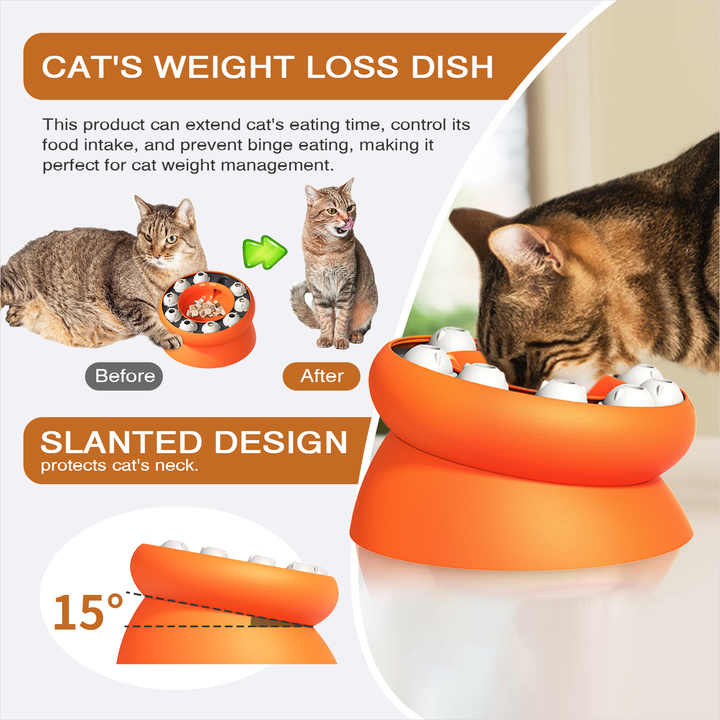 NNEDSZ Pink Interactive Slow Feeder Cat Bowl - 15° Tilt Design, Puzzle Feeder for Healthy Eating